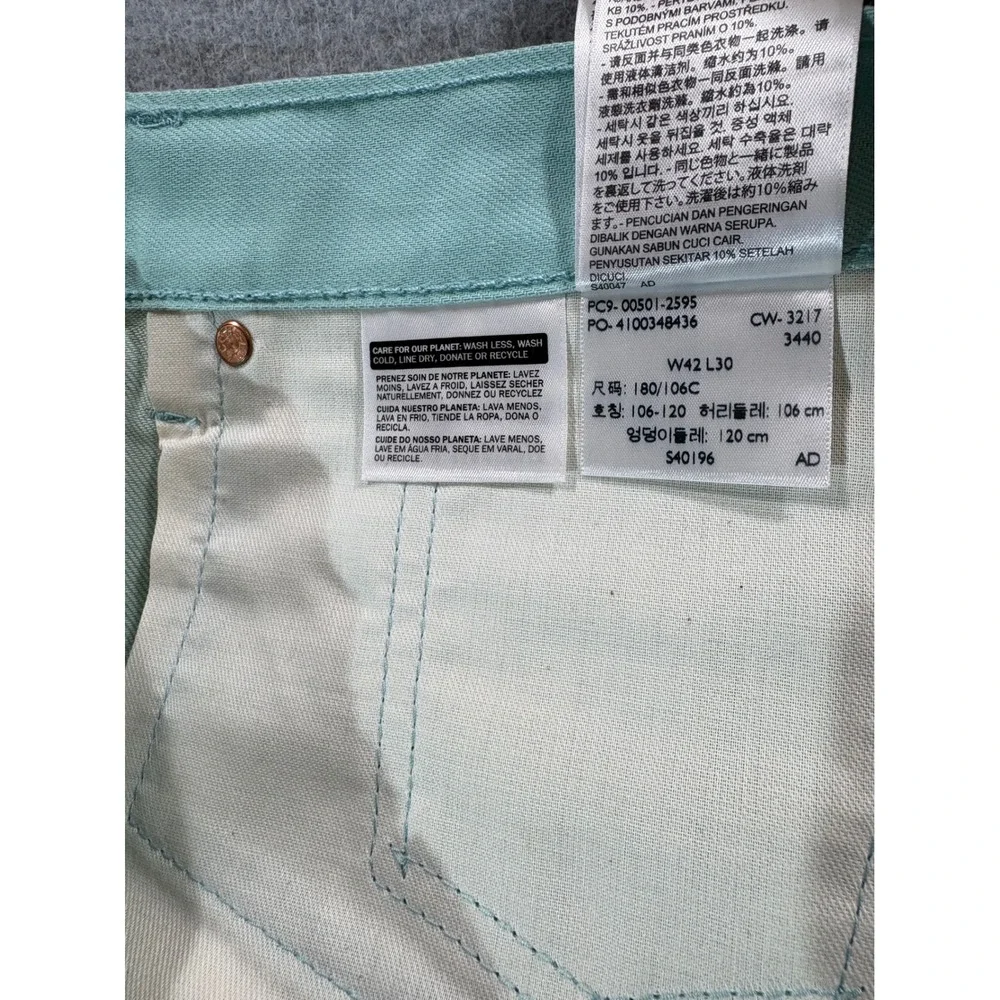 Levis 501 Original Fit Jeans Mens 42x30 Aqua Seafoam Green‎ Button Fly Cotton